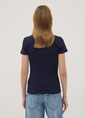 OVS Blue Stretch Cotton Polo Shirt With Open V-Neck, Regular Fit