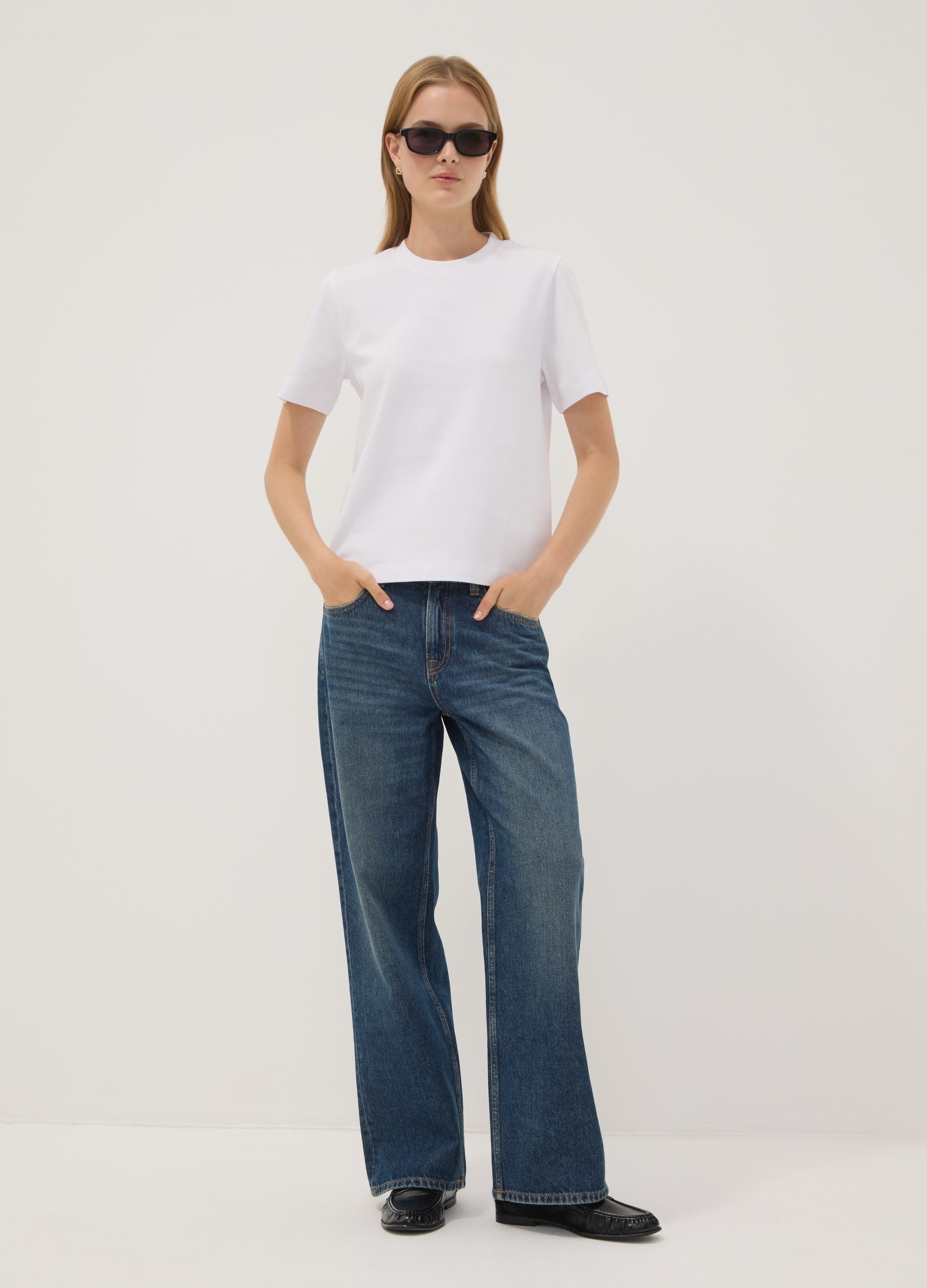 OVS White Relaxed-Fit Pure Cotton Short-Sleeve T-Shirt