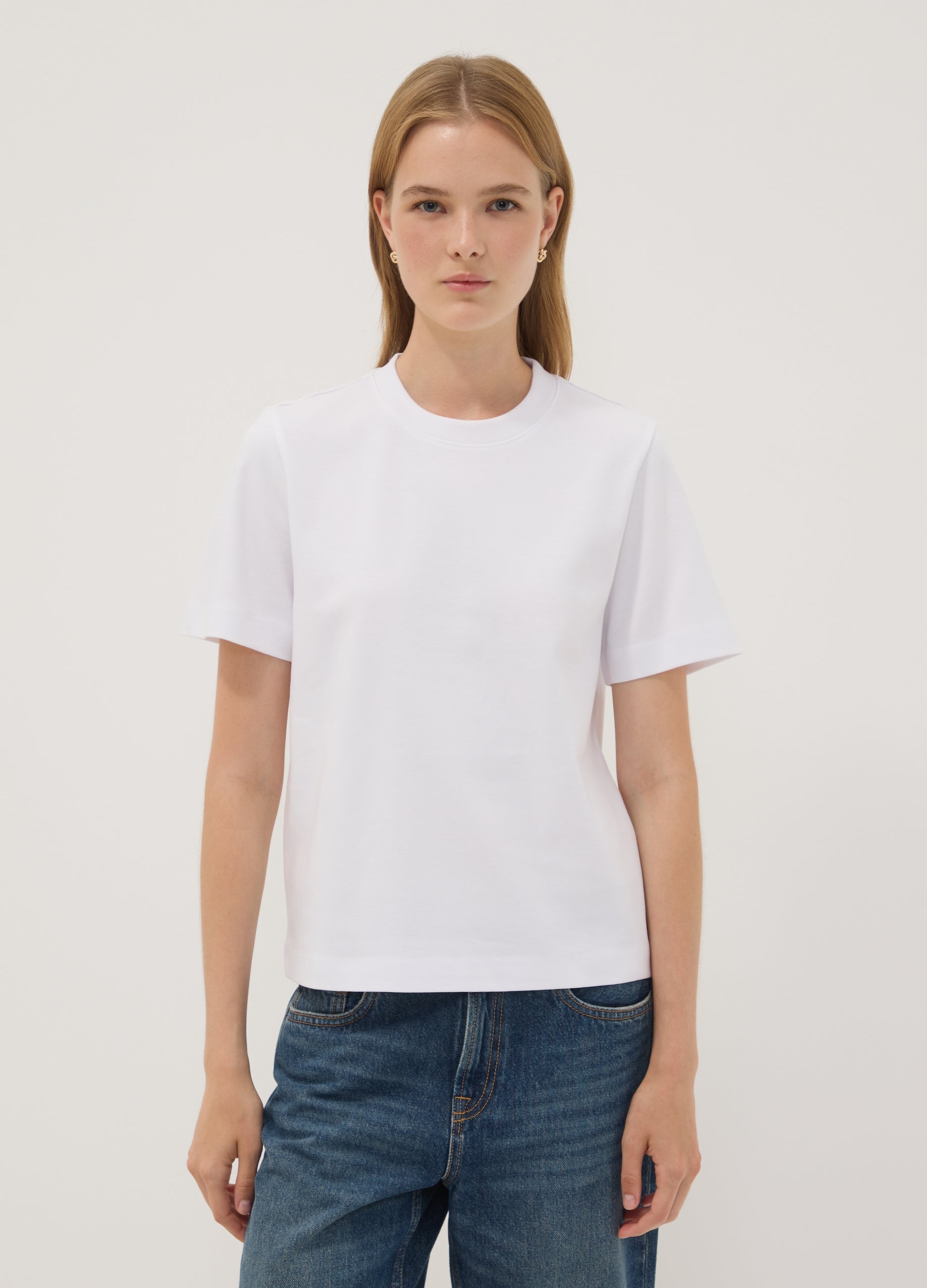 OVS White Relaxed-Fit Pure Cotton Short-Sleeve T-Shirt