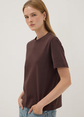 OVS Brown Relaxed-Fit Pure Cotton Short-Sleeve T-Shirt