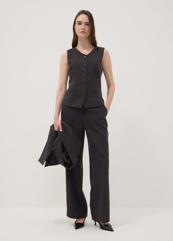 OVS Black Viscose-Blend Straight-Leg Trousers