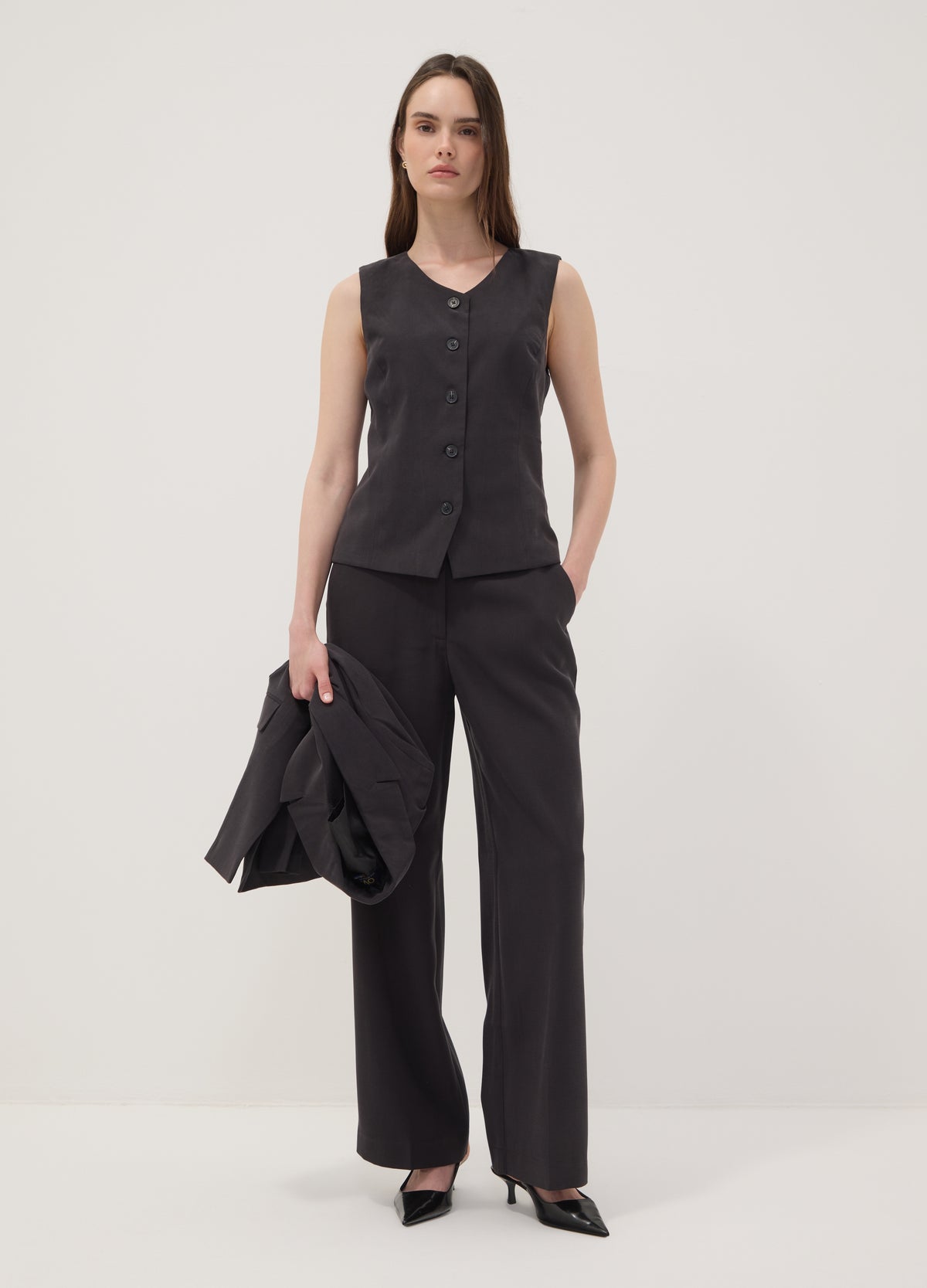 OVS Black Viscose-Blend Straight-Leg Trousers