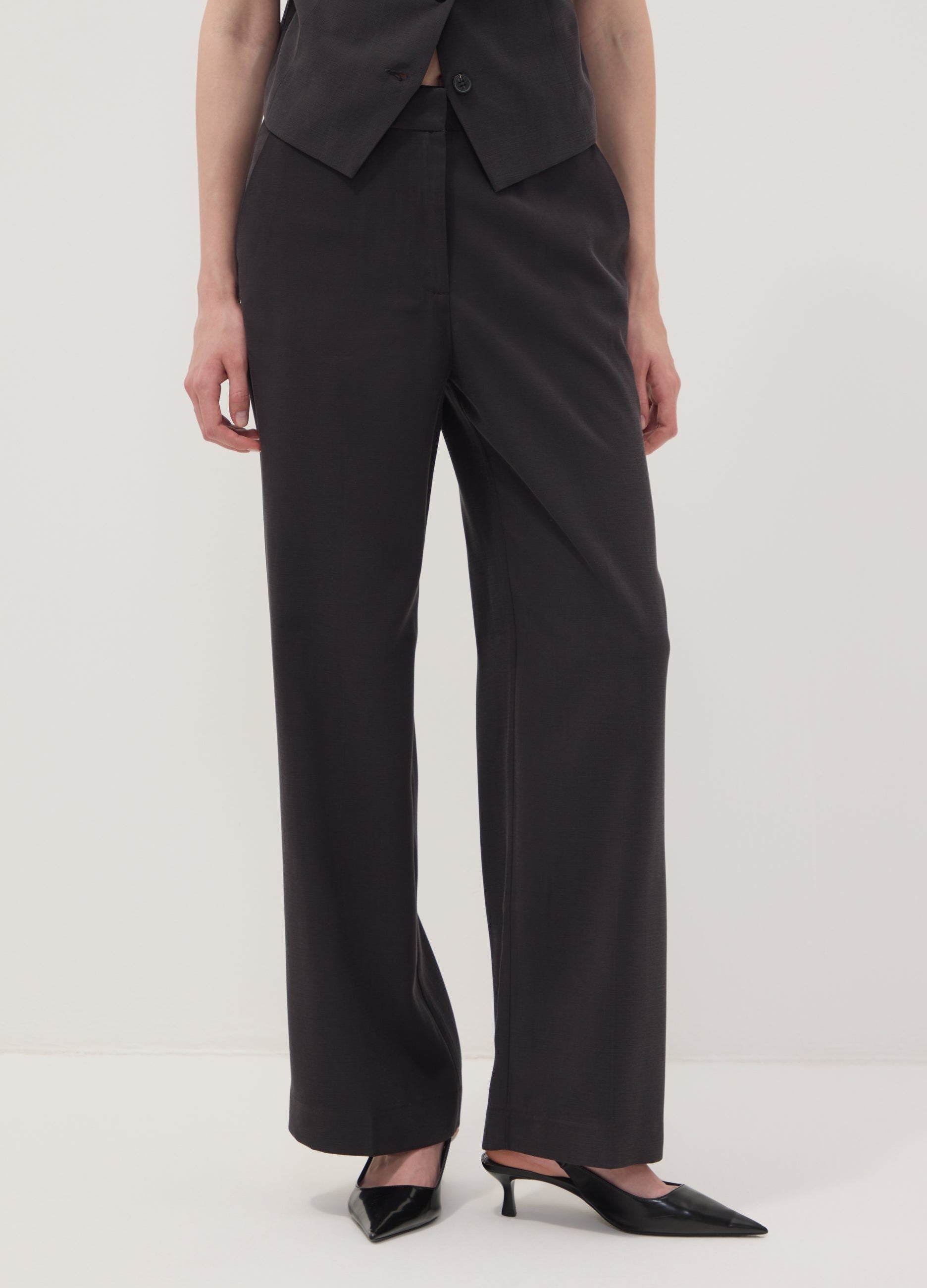 OVS Black Viscose-Blend Straight-Leg Trousers