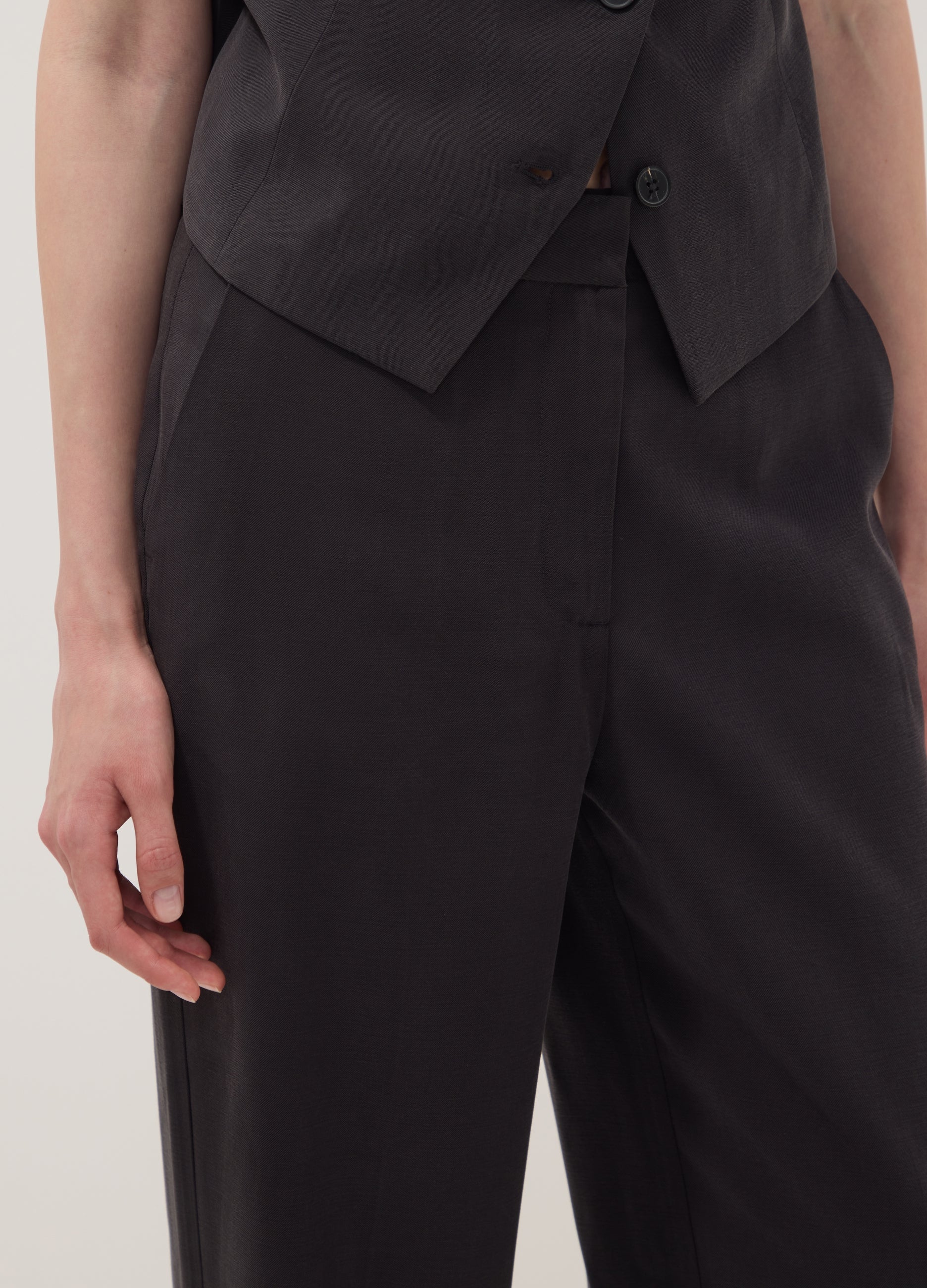 OVS Black Viscose-Blend Straight-Leg Trousers