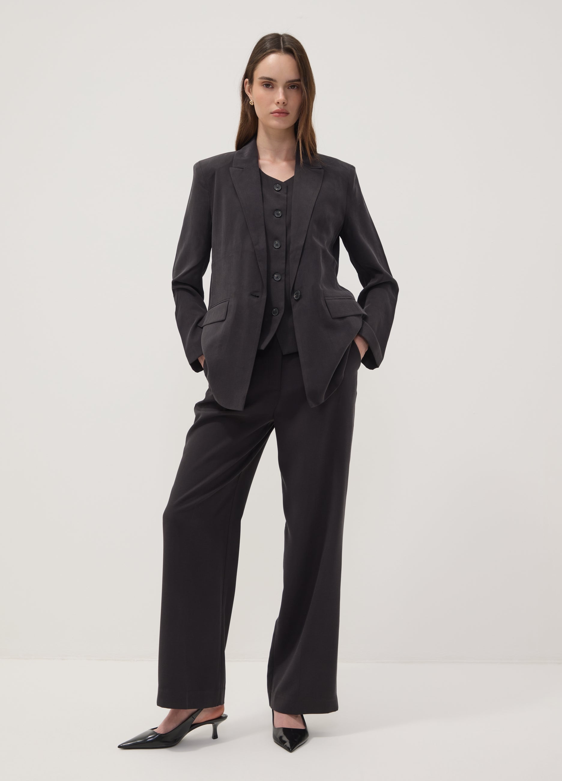 OVS Black Regular-Fit Viscose-Blend Blazer