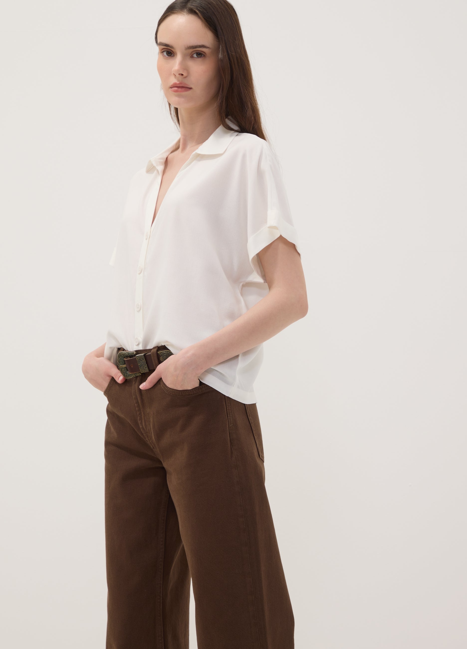 OVS Brown Straight-Fit Pure Cotton Jeans