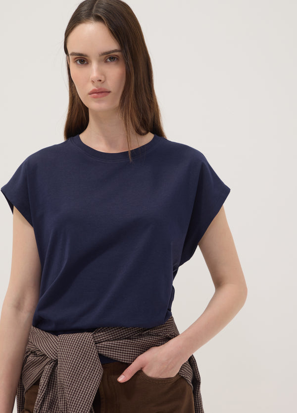 OVS Blue Pure Cotton Short-Sleeve Regular Fit T-Shirt