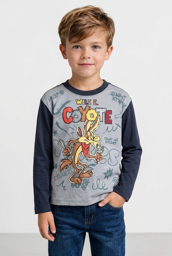 OVS Grey Pure Cotton Looney Tunes Print T-Shirt For Boys