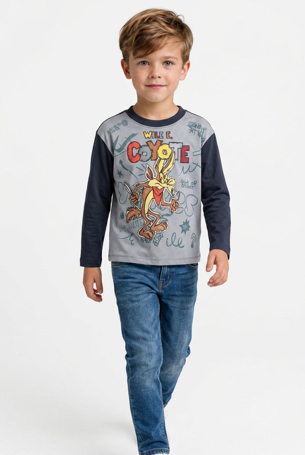 OVS Grey Pure Cotton Looney Tunes Print T-Shirt For Boys