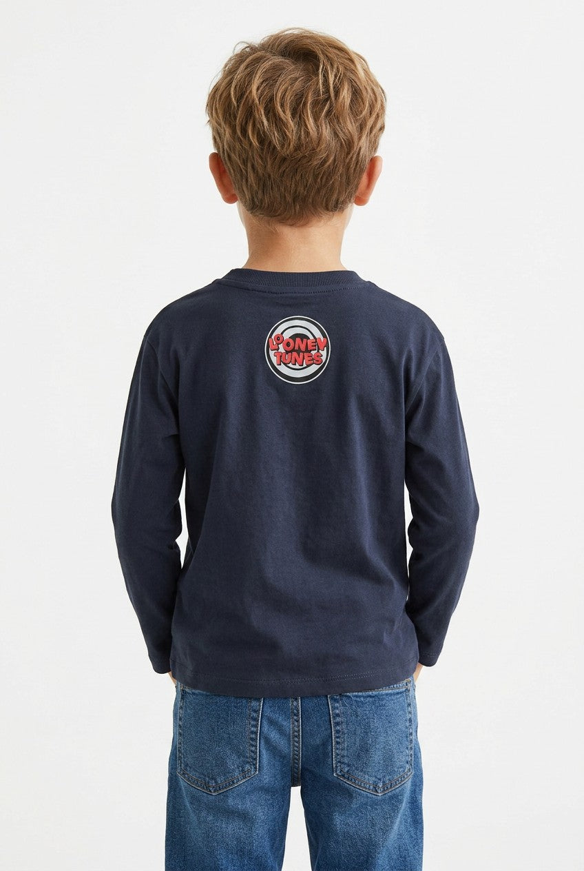 OVS Grey Pure Cotton Looney Tunes Print T-Shirt For Boys