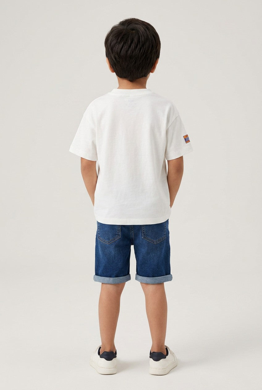 OVS White Oversized Pure Cotton T-Shirt With Skate Print For Boys
