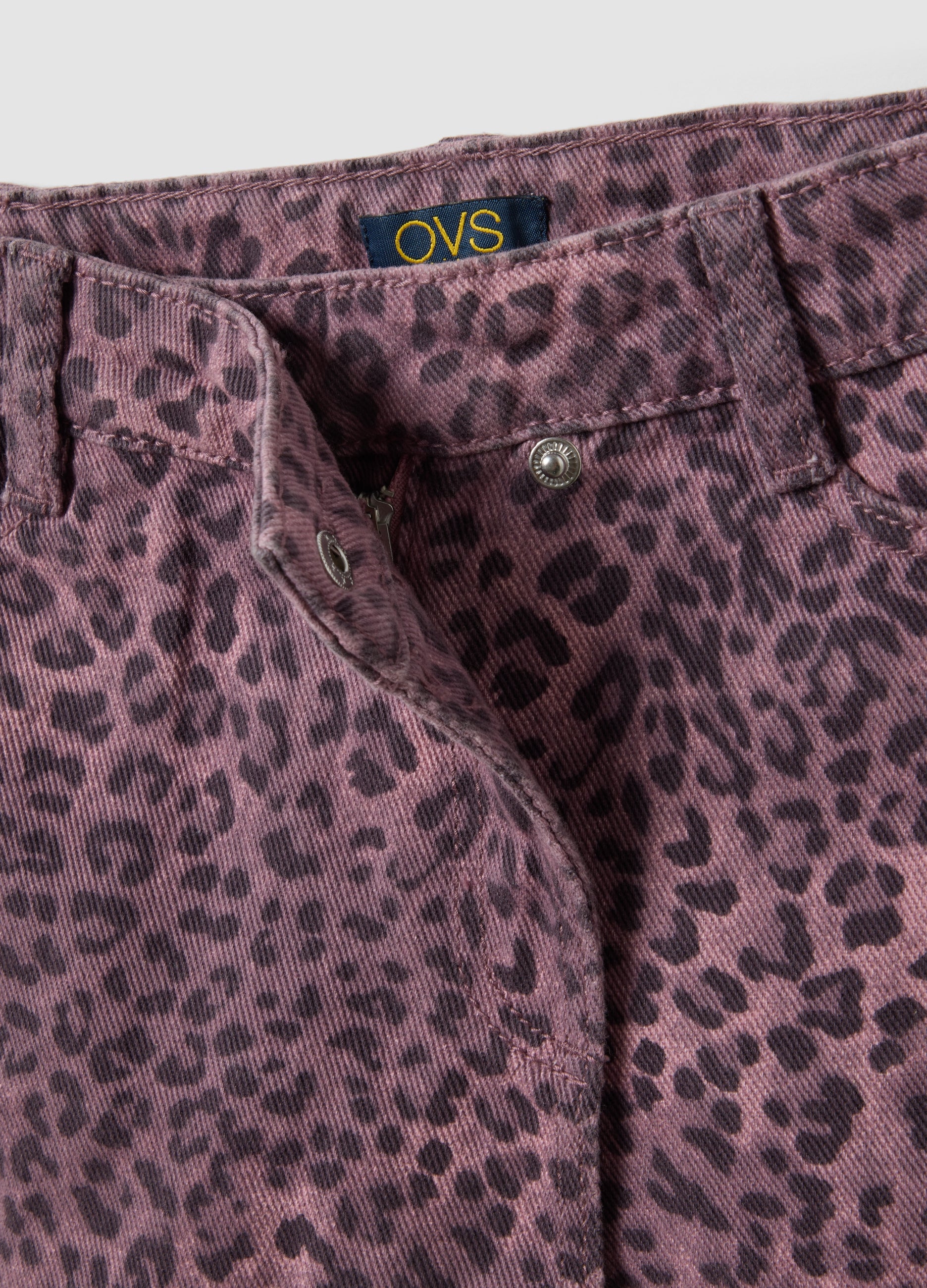 OVS Pink Animal-Print Slim-Fit Pure Cotton Shorts For Girls