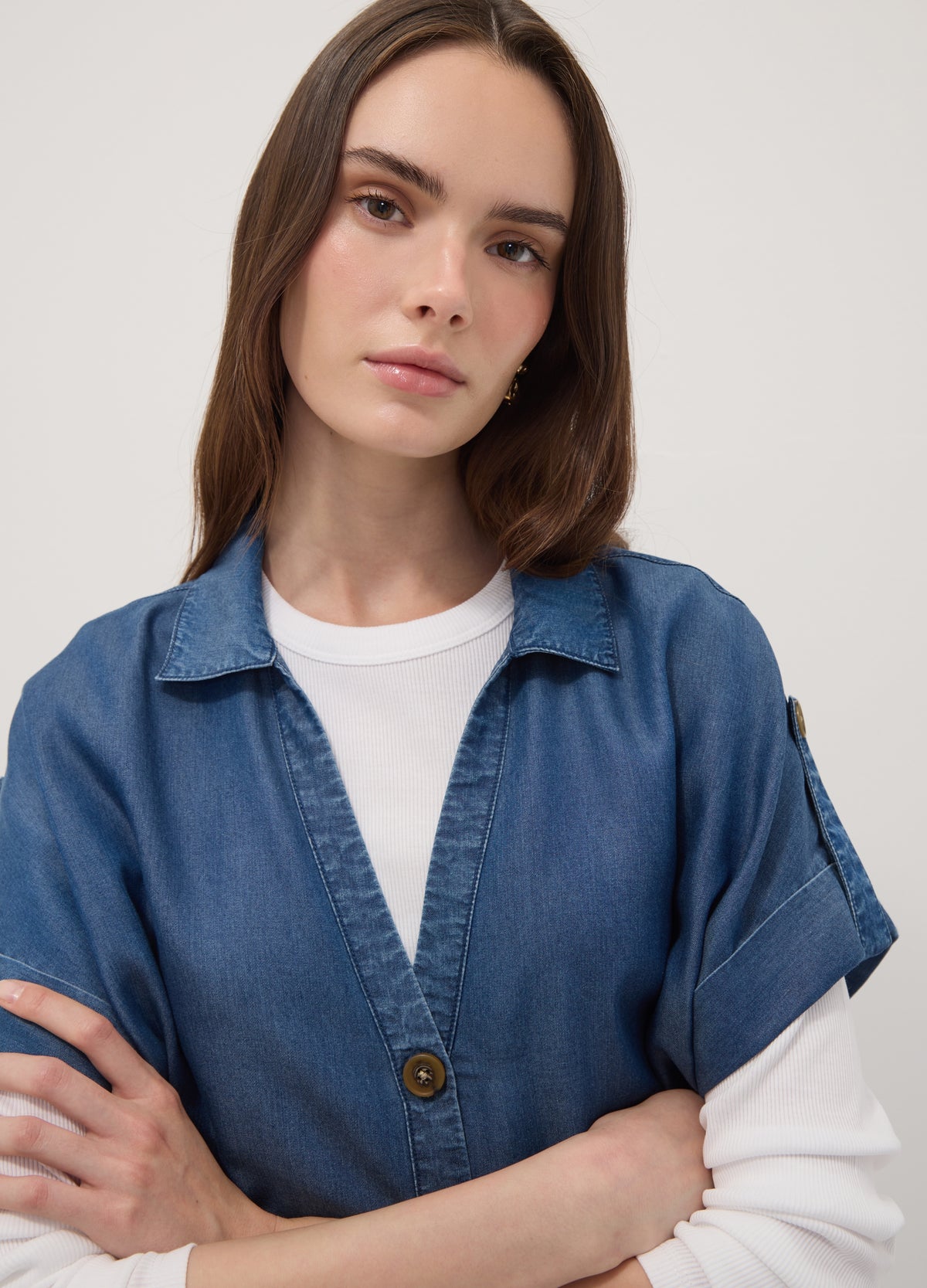 OVS Blue Pure Lyocell Short-Sleeved Shirt
