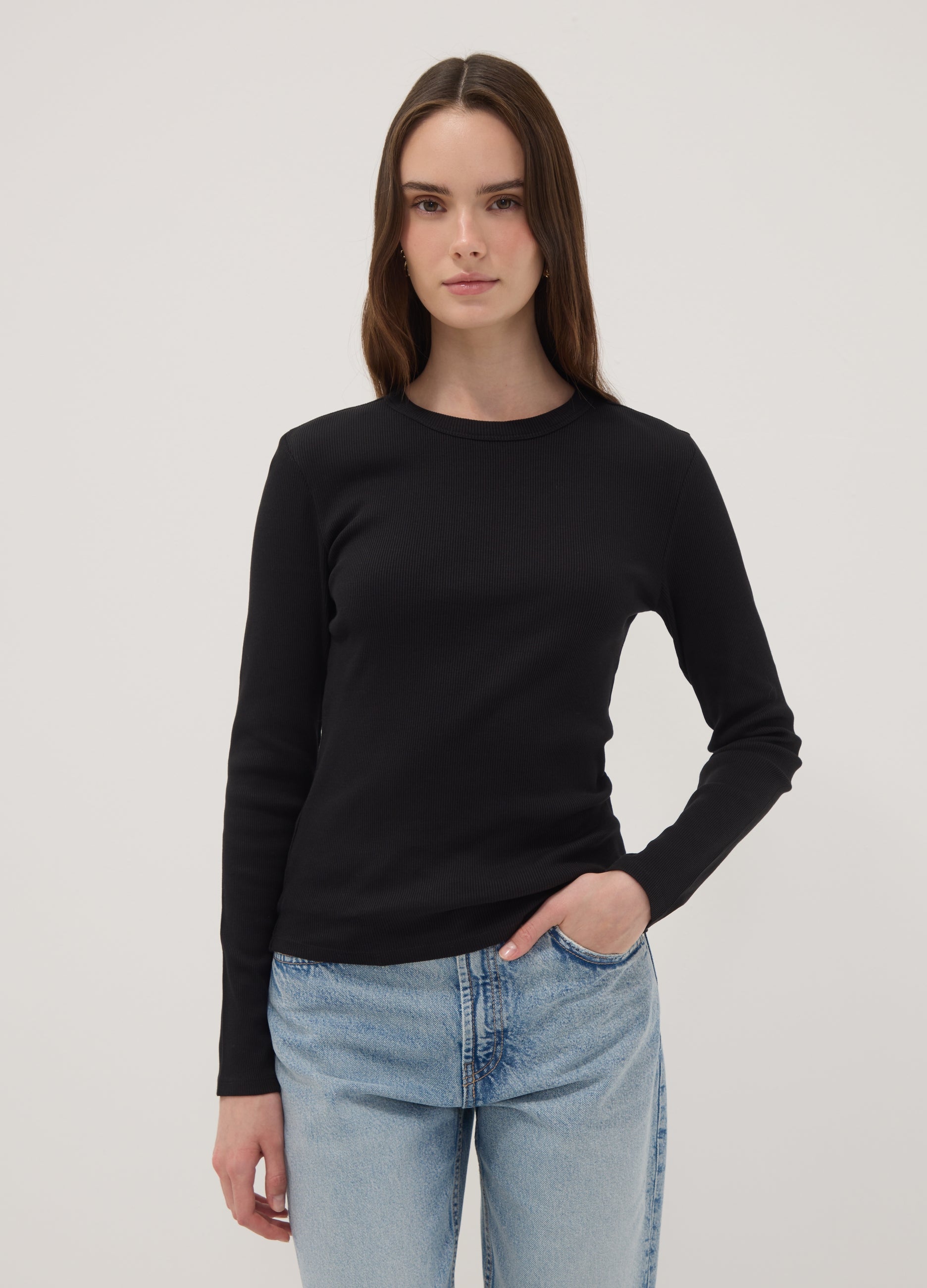 OVS Black Long-Sleeve Pure Cotton T-Shirt
