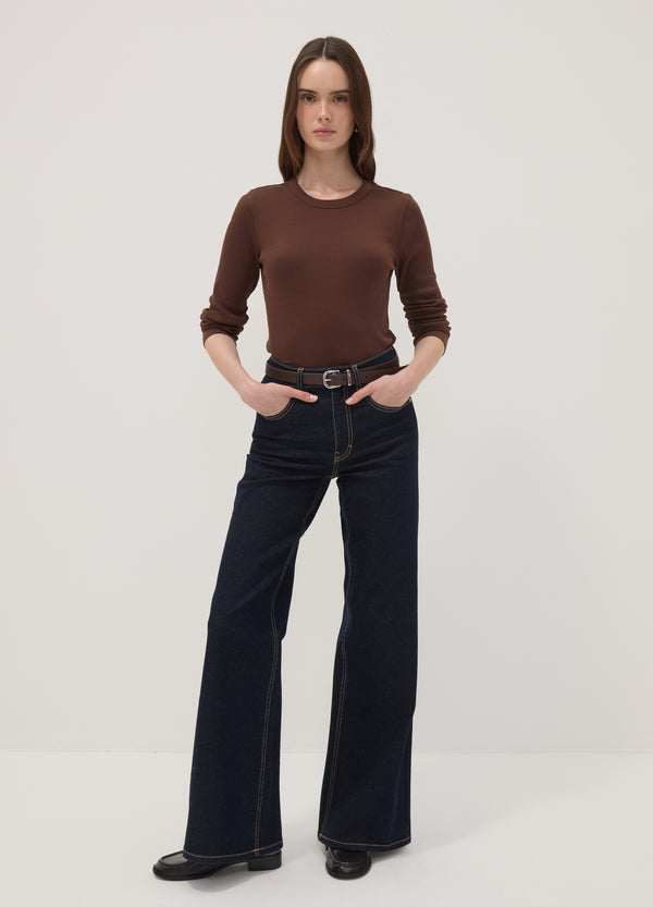 OVS Brown Long-Sleeve Pure Cotton T-Shirt