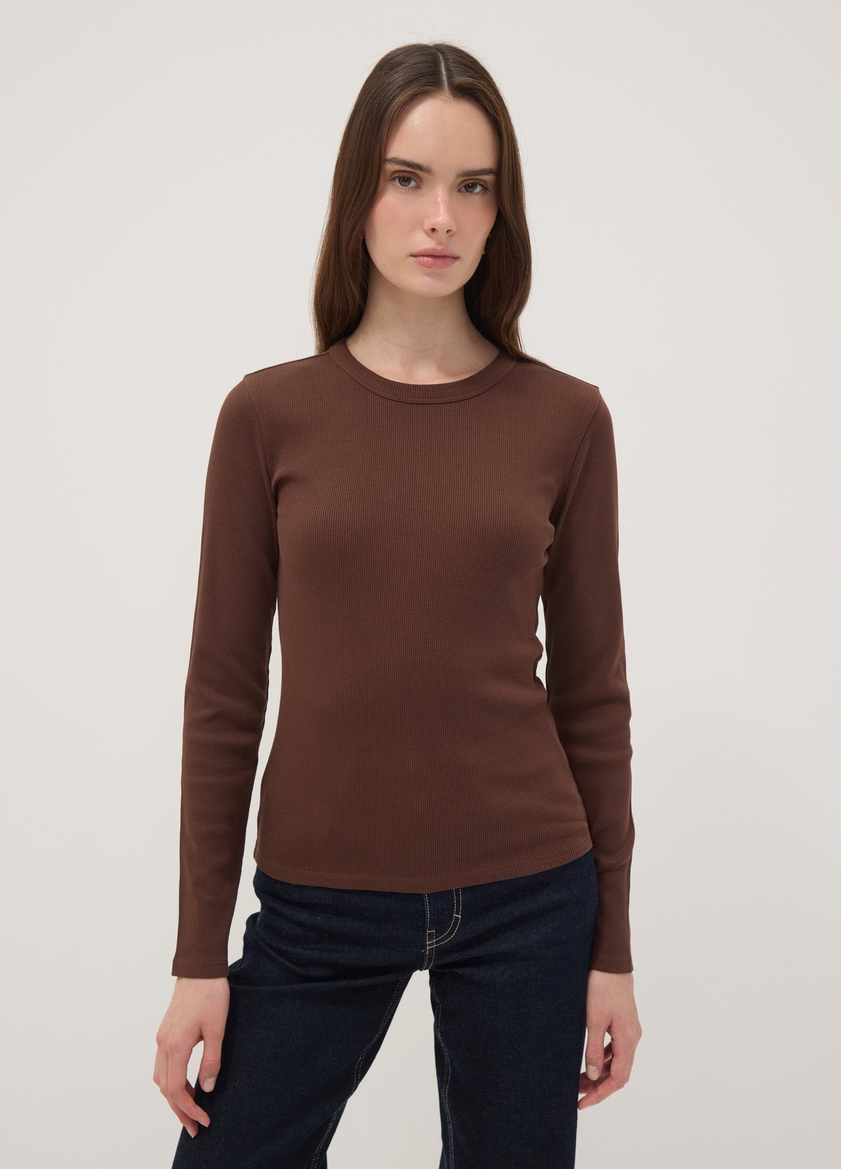 OVS Brown Long-Sleeve Pure Cotton T-Shirt
