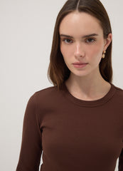 OVS Brown Long-Sleeve Pure Cotton T-Shirt