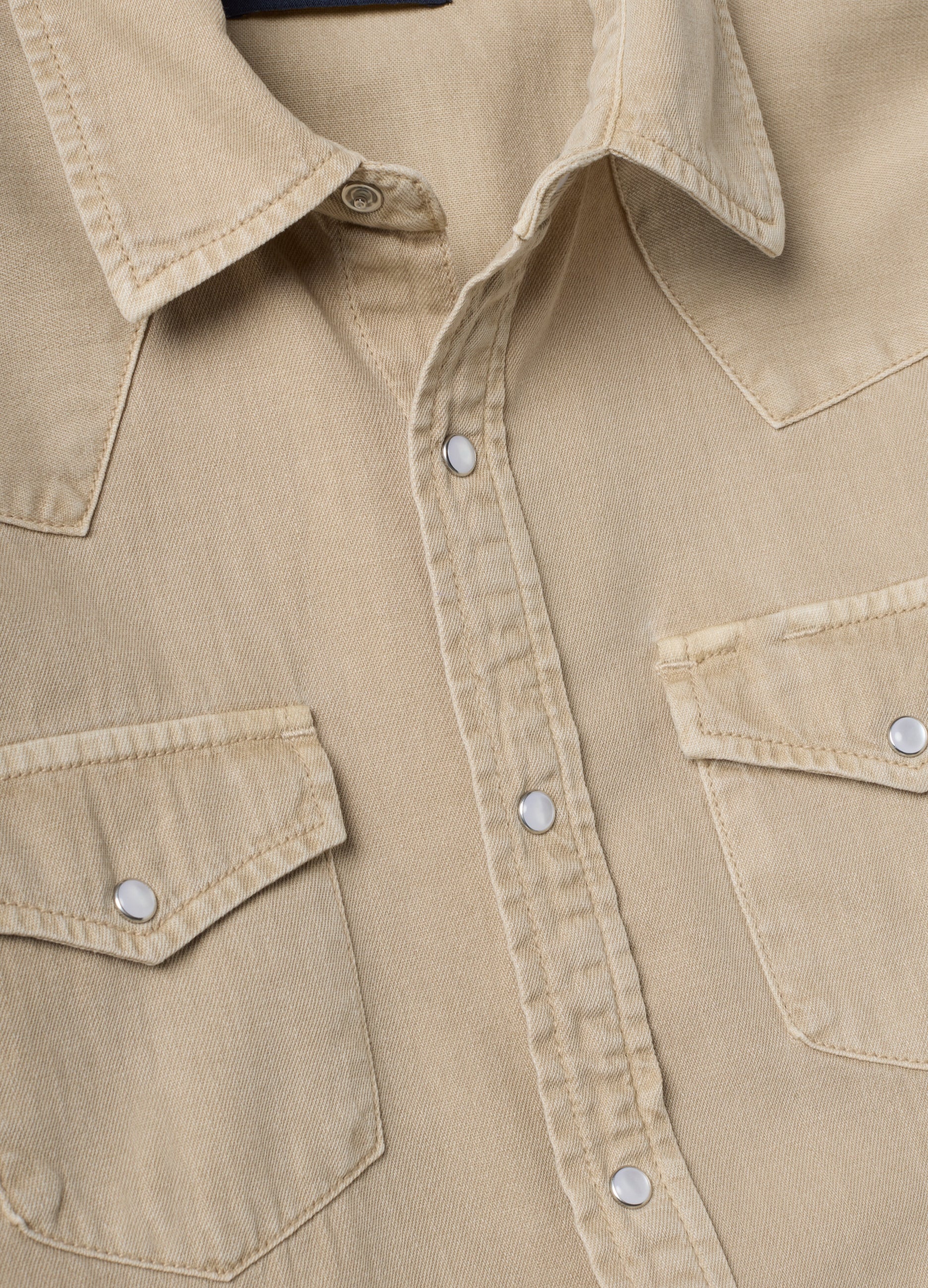 OVS Beige Pure Cotton Shirt With Snap Buttons, Regular Fit