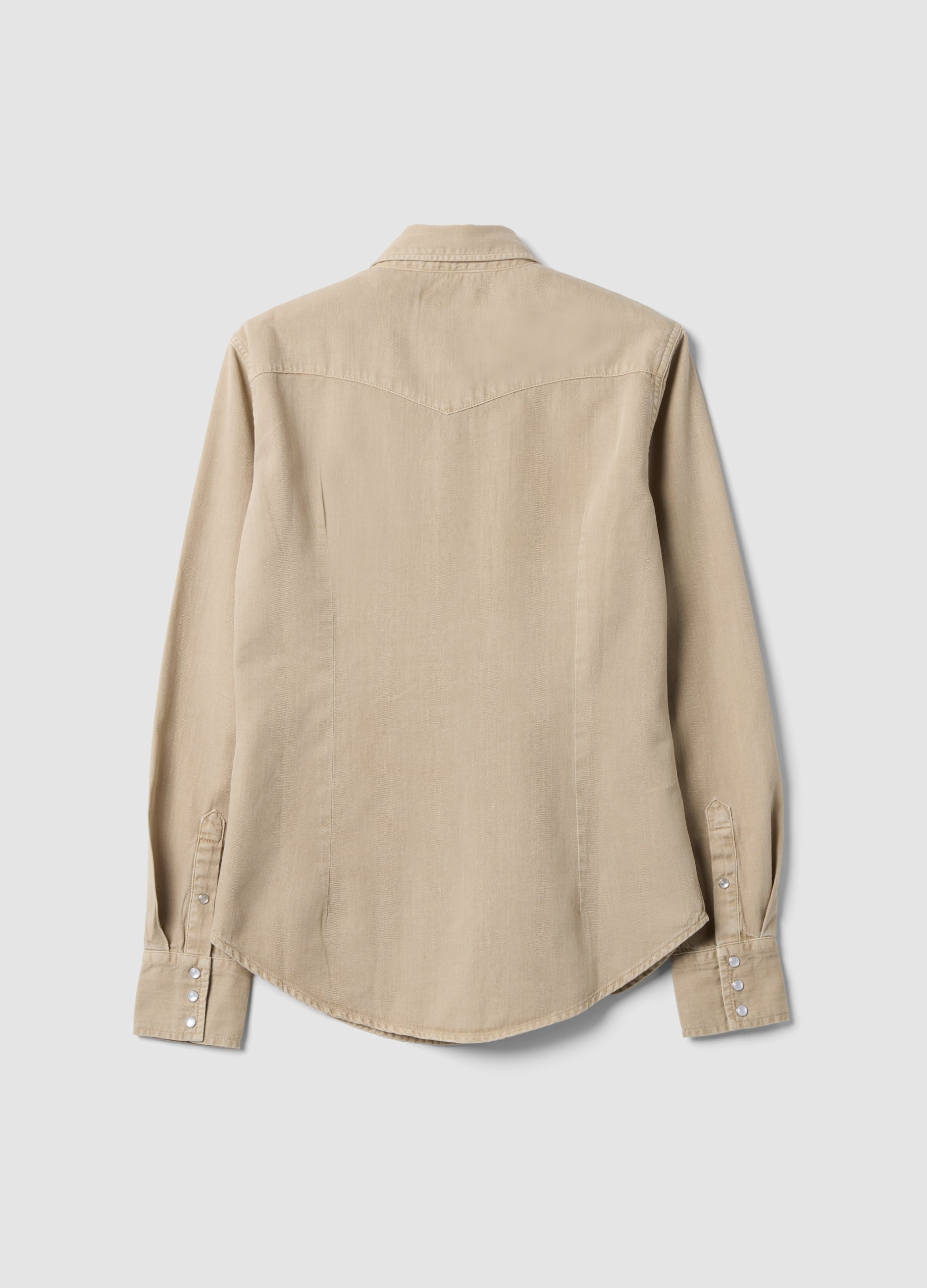 OVS Beige Pure Cotton Shirt With Snap Buttons, Regular Fit