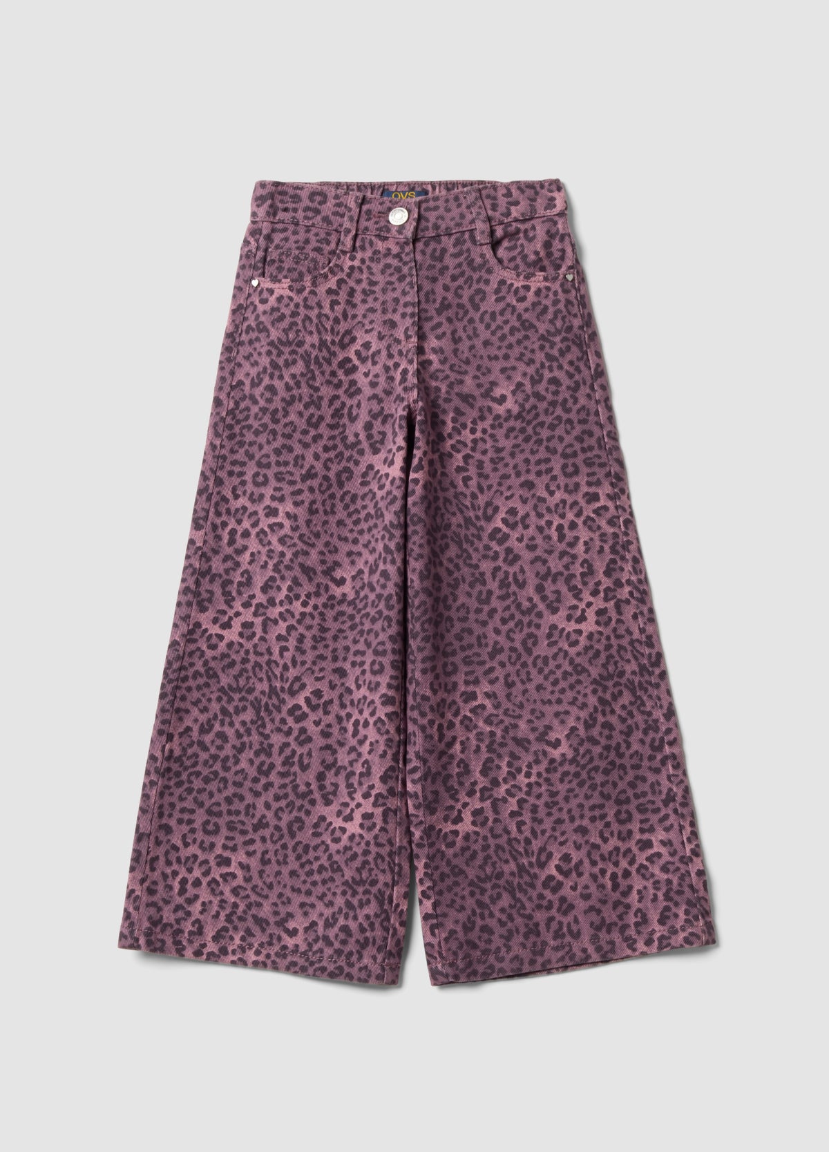 OVS Purple Wide-Leg Pure Cotton Trousers With Animal Print For Girls