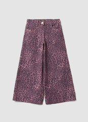 OVS Purple Wide-Leg Pure Cotton Trousers With Animal Print For Girls