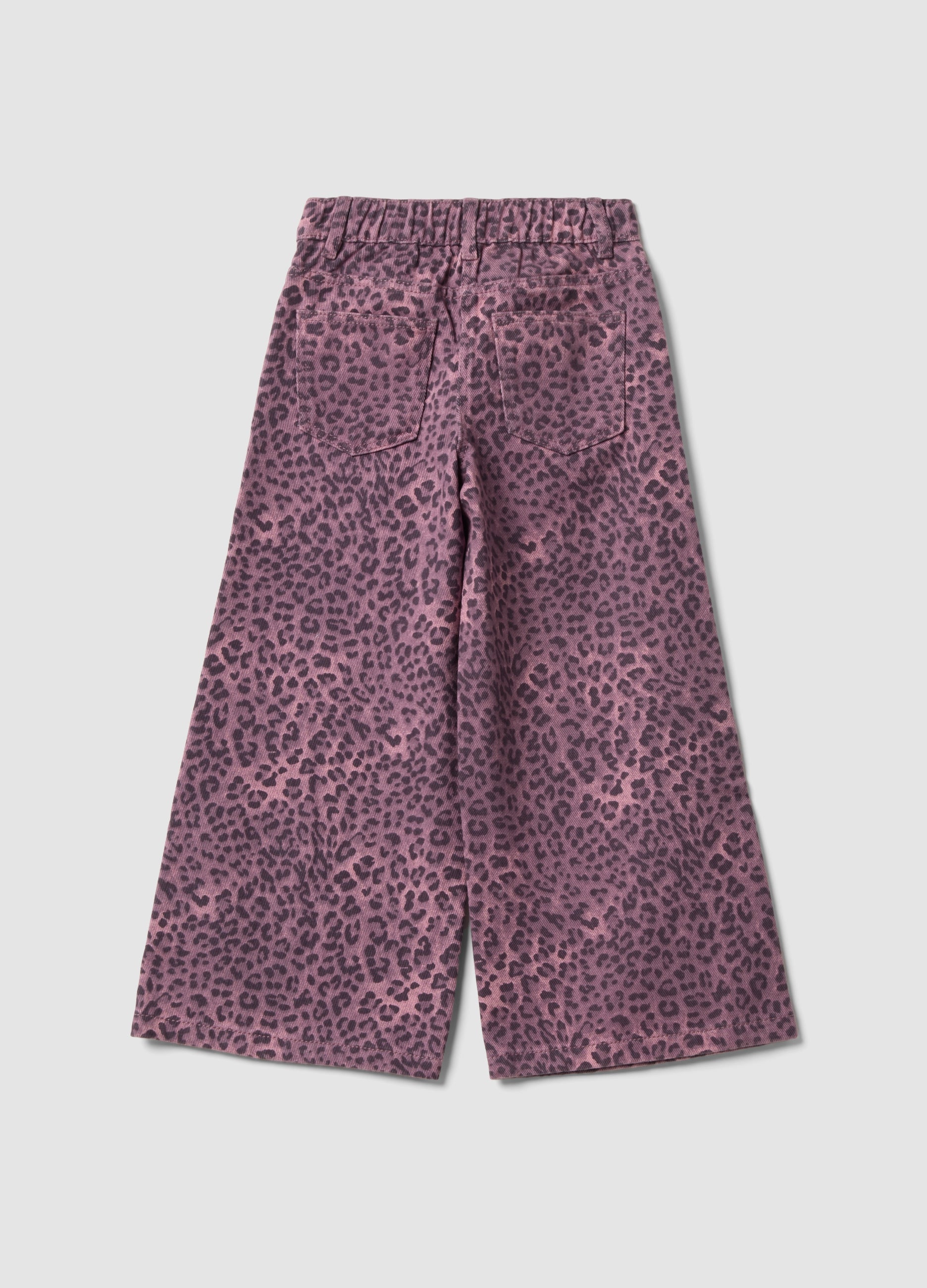OVS Purple Wide-Leg Pure Cotton Trousers With Animal Print For Girls
