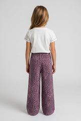 OVS Purple Wide-Leg Pure Cotton Trousers With Animal Print For Girls