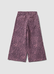 OVS Purple Wide-Leg Pure Cotton Trousers With Animal Print For Girls