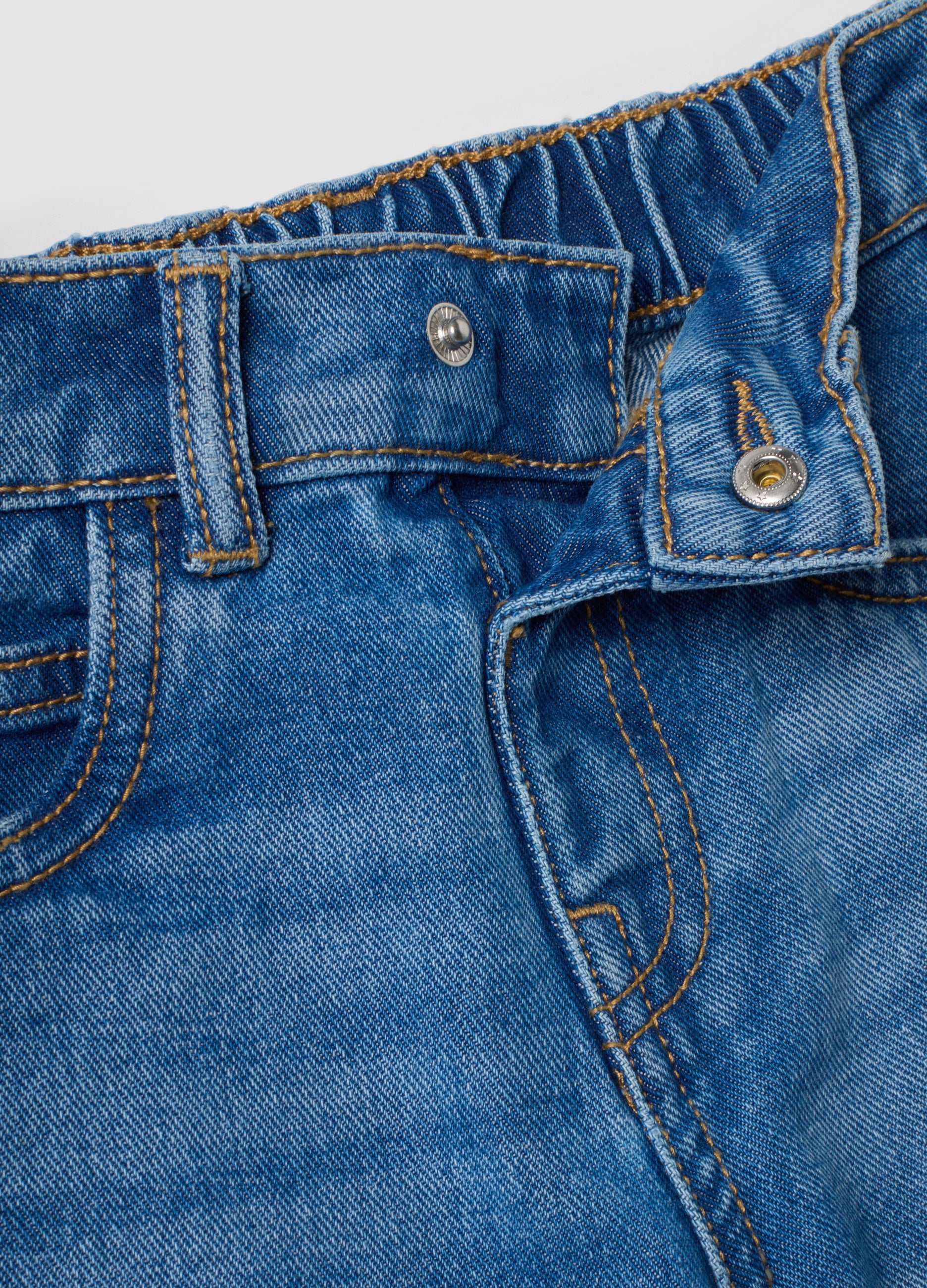 OVS Blue Pure Cotton Wide-Leg Denim Jeans With Lilo & Stitch Print For Girls