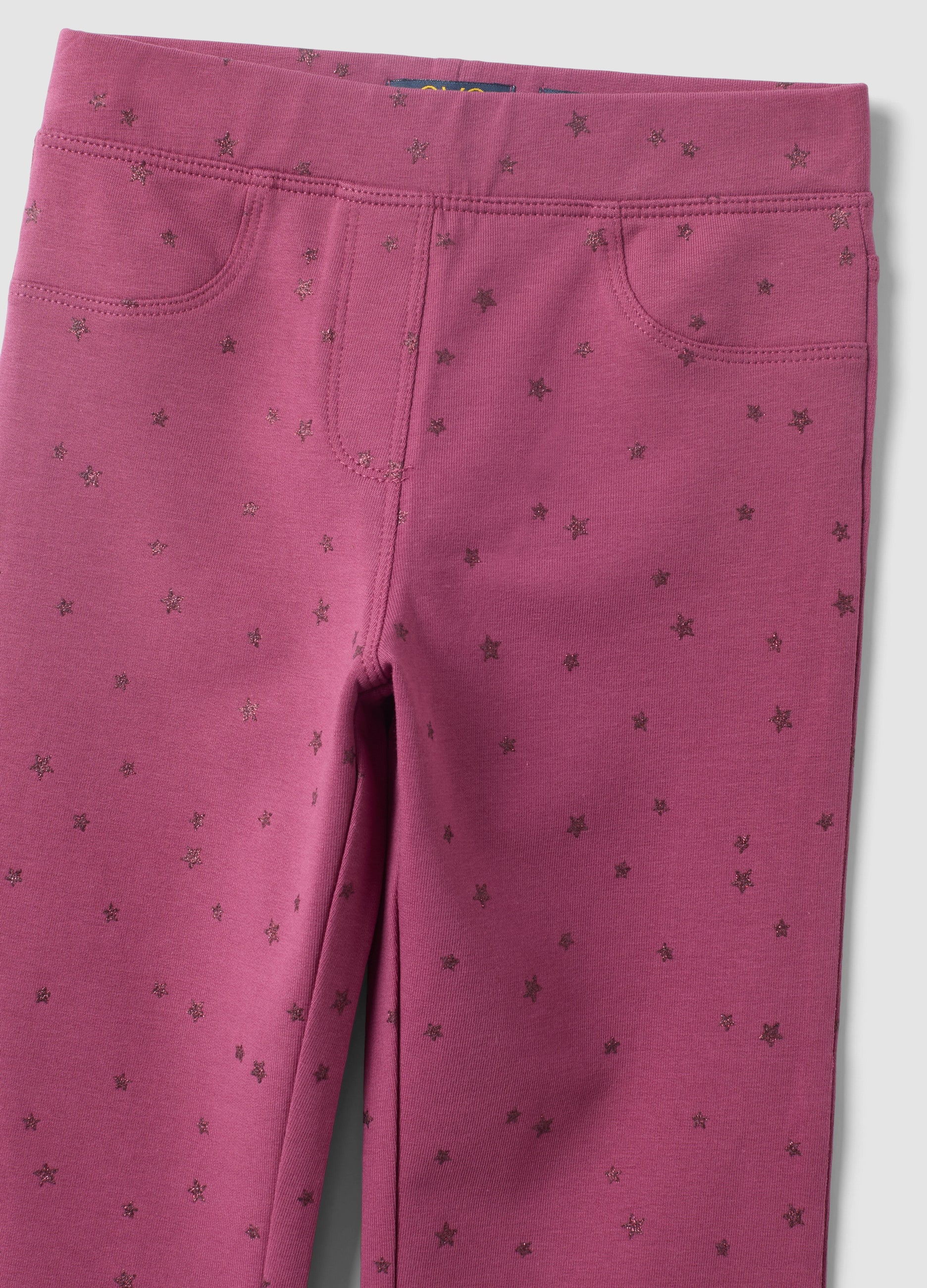 OVS Girls’ Purple Flared Stretch-Cotton Trousers With Star Print