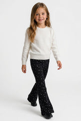 OVS Black Flared Stretch-Cotton Star-Print Trousers For Girls