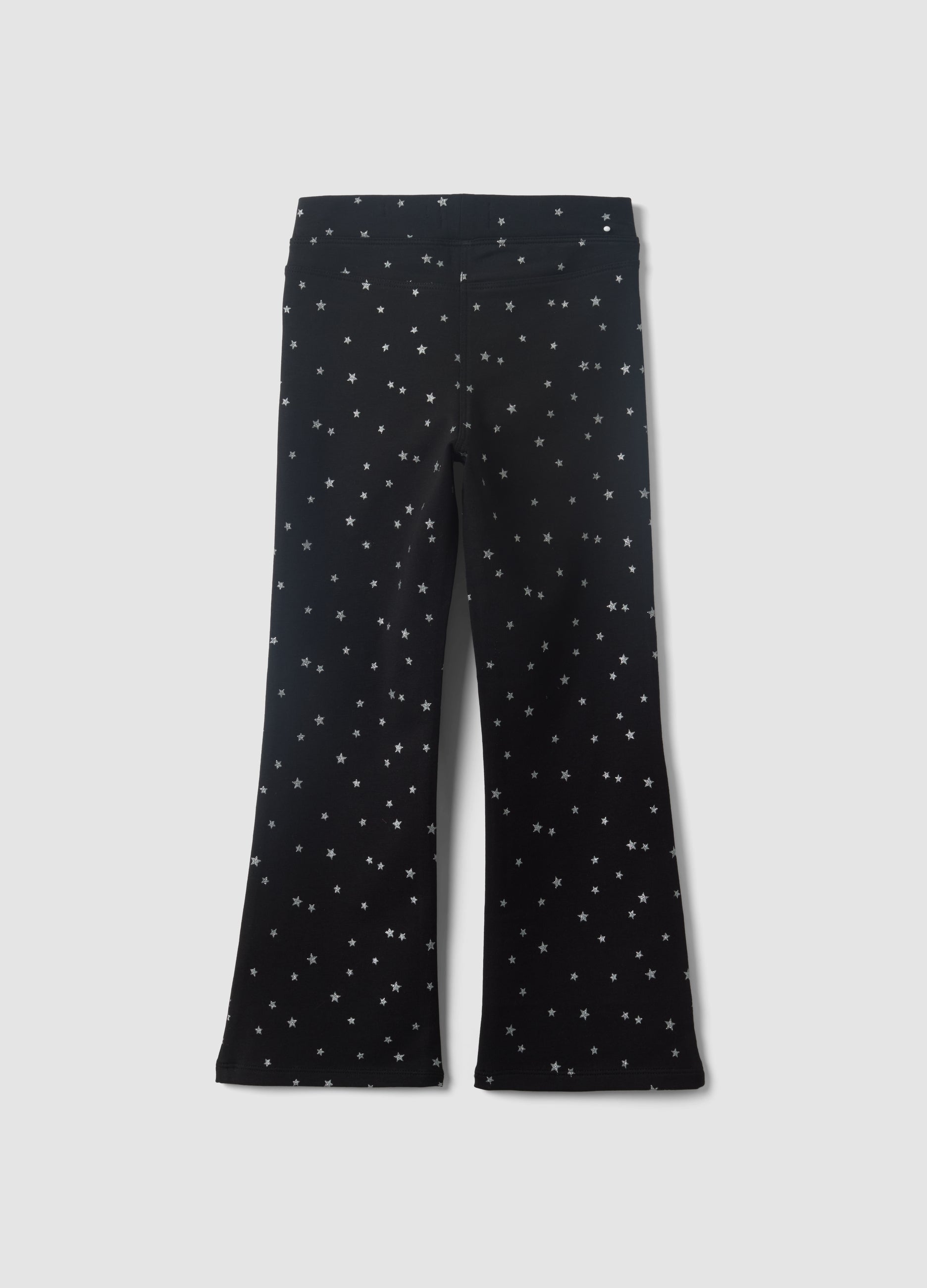 OVS Black Flared Stretch-Cotton Star-Print Trousers For Girls