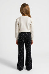 OVS Black Flared Stretch-Cotton Star-Print Trousers For Girls