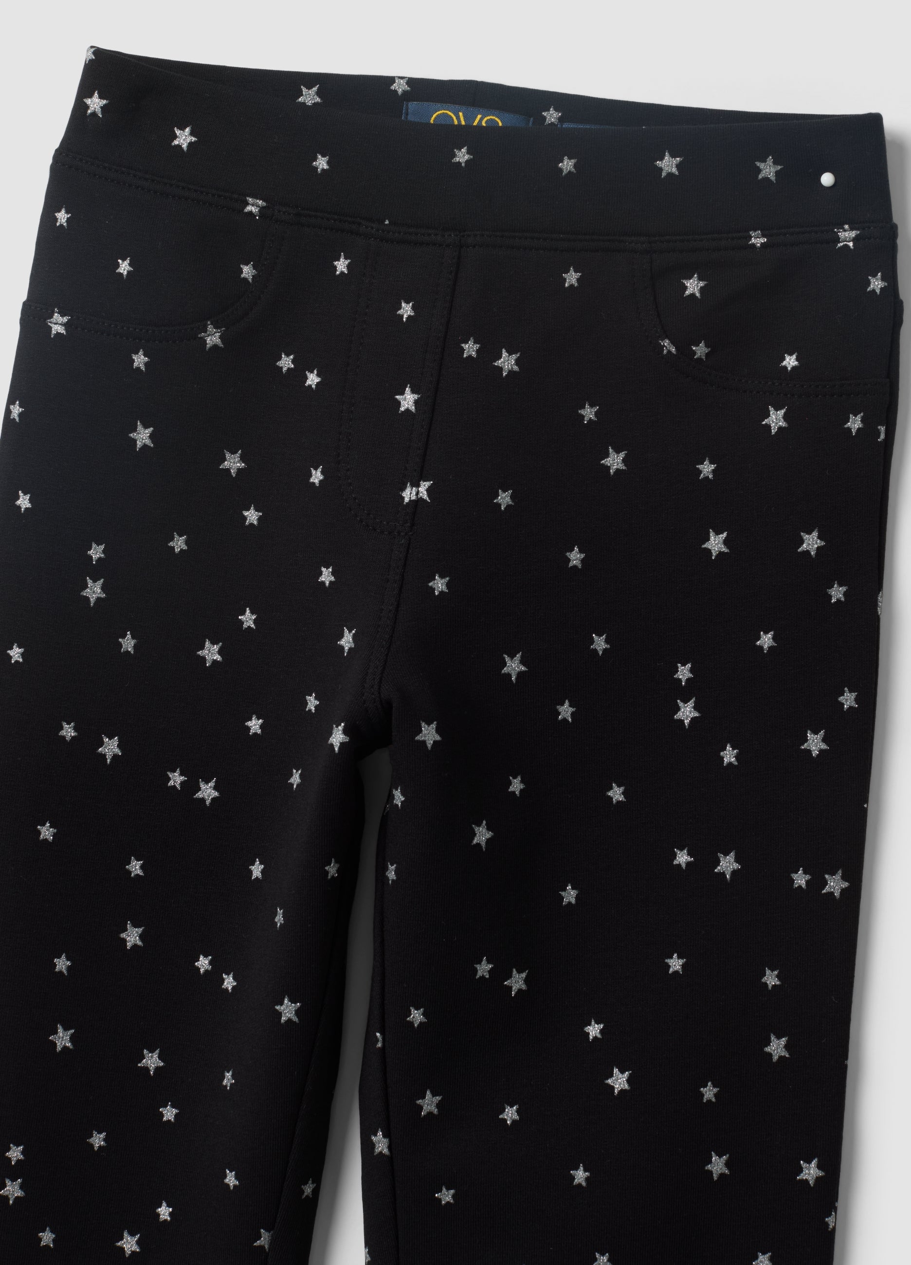OVS Black Flared Stretch-Cotton Star-Print Trousers For Girls