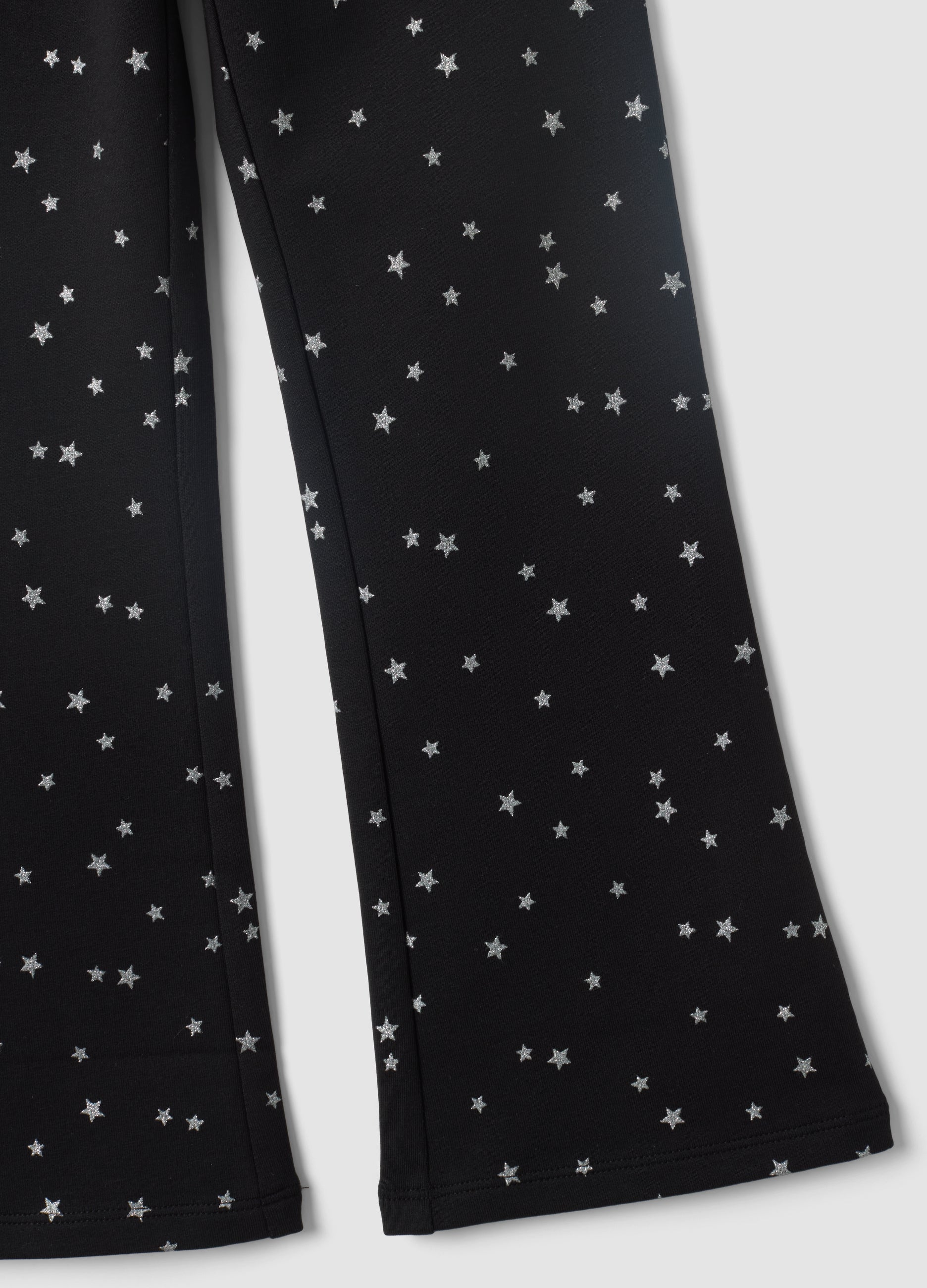 OVS Black Flared Stretch-Cotton Star-Print Trousers For Girls