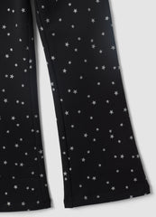 OVS Black Flared Stretch-Cotton Star-Print Trousers For Girls