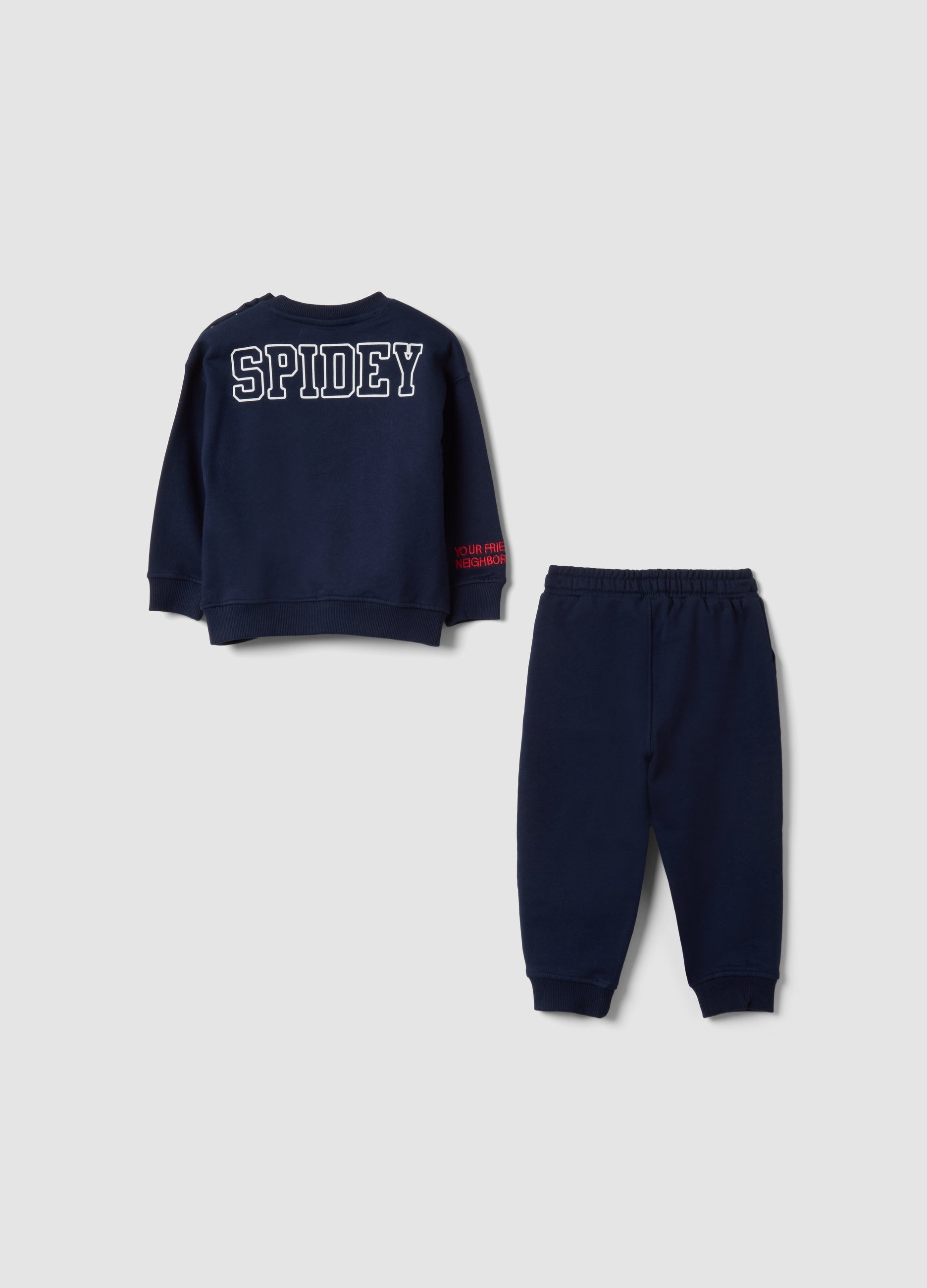 OVS Blue oversized pure cotton jogging set with Spidey print for baby boy
