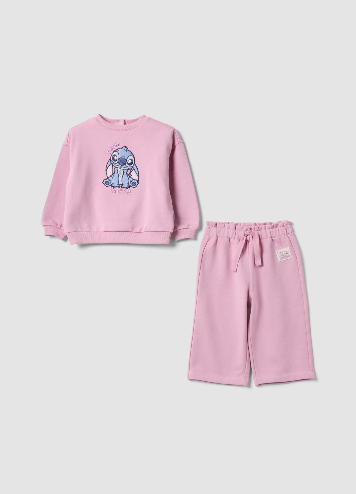 OVS Pink Pure Cotton Tracksuit With Lilo & Stitch Embroidery For Girls