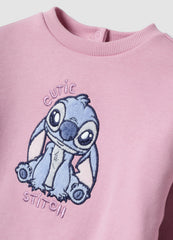 OVS Pink Pure Cotton Tracksuit With Lilo & Stitch Embroidery For Girls
