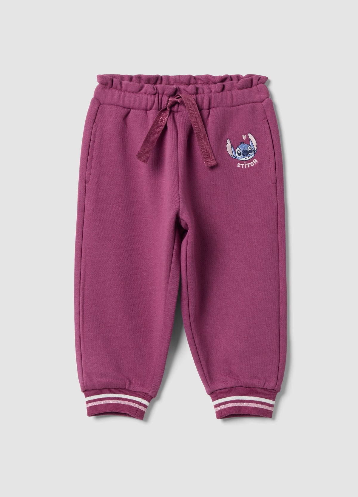 OVS Purple Pure Cotton Jogger Trousers With Lilo & Stitch Embroidery For Baby Girl