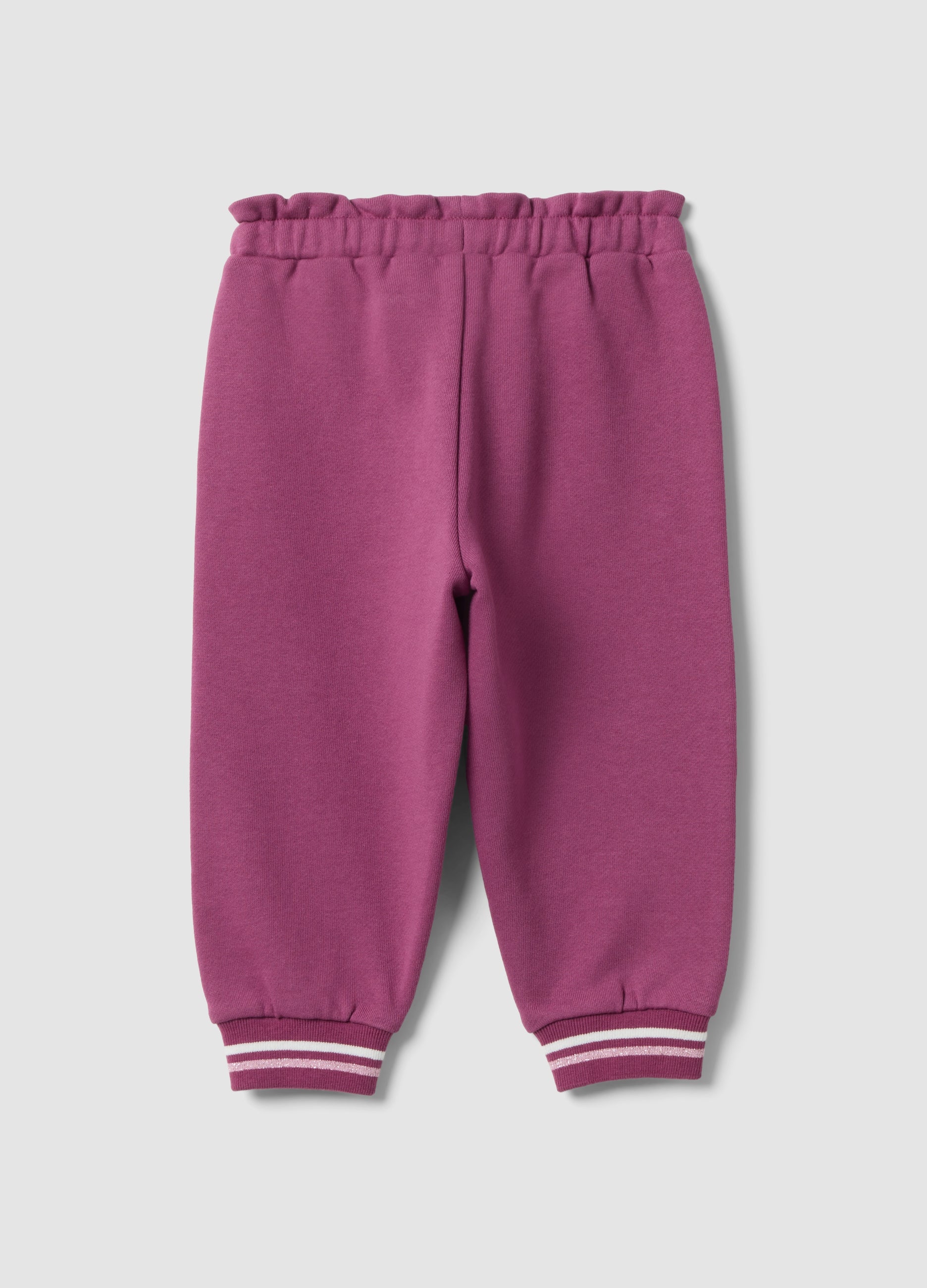 OVS Purple Pure Cotton Jogger Trousers With Lilo & Stitch Embroidery For Baby Girl