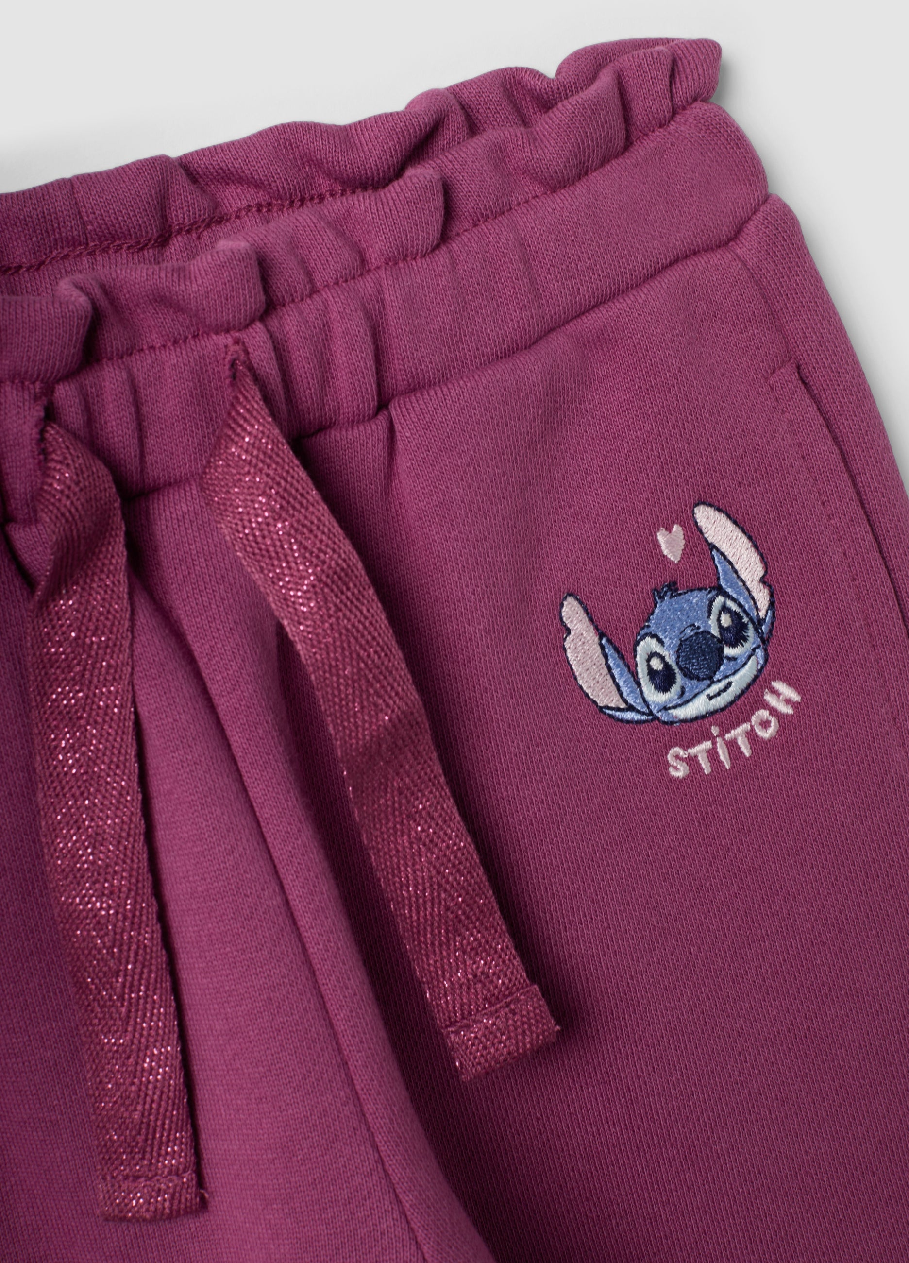 OVS Purple Pure Cotton Jogger Trousers With Lilo & Stitch Embroidery For Baby Girl