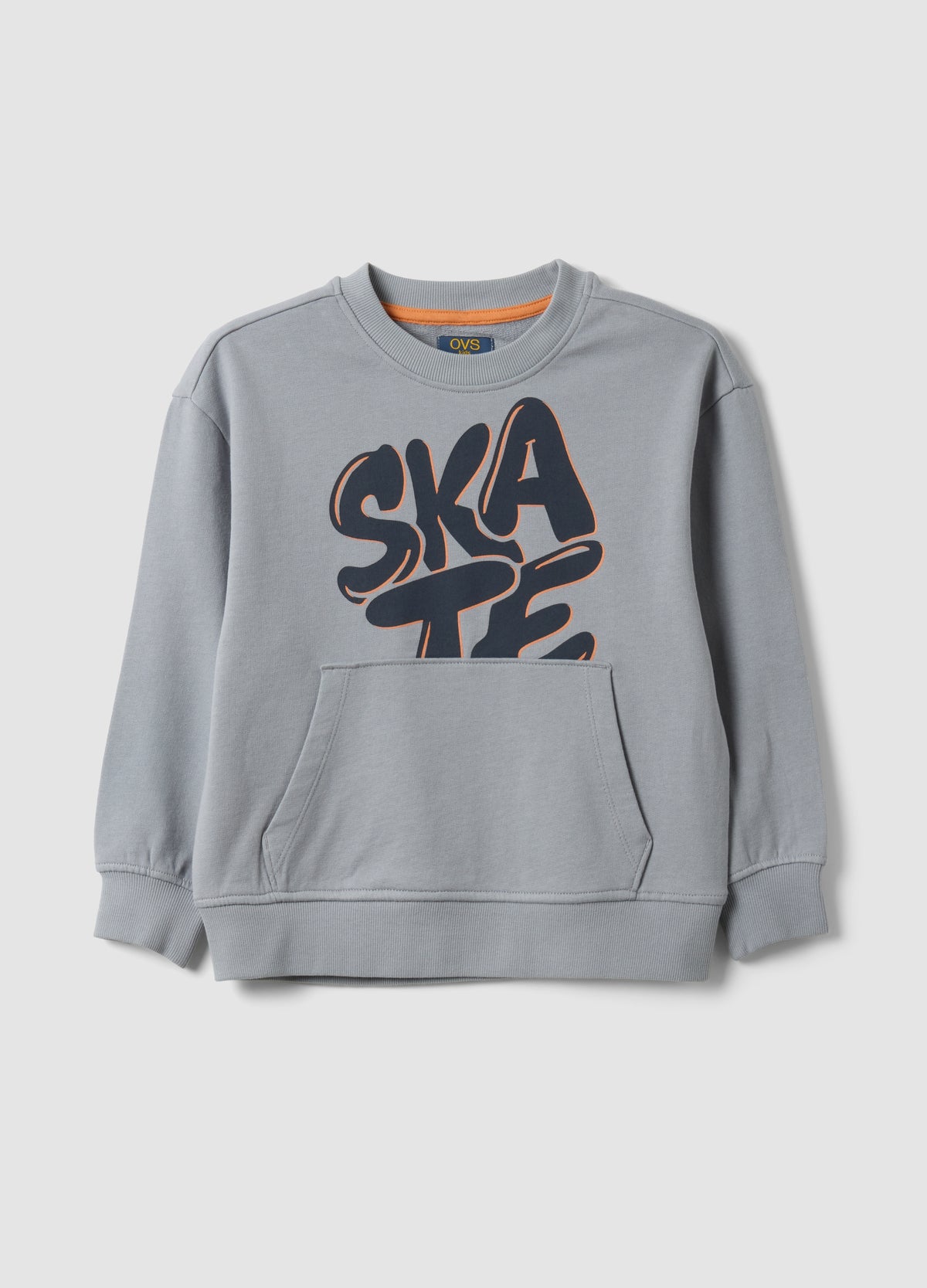 OVS Grey Oversized Pure Cotton Hoodie With Print And Kangaroo Pocket For Boys