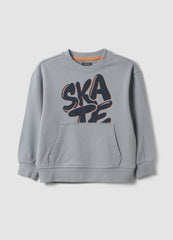 OVS Grey Oversized Pure Cotton Hoodie With Print And Kangaroo Pocket For Boys