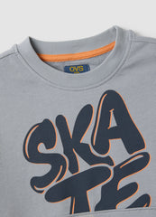 OVS Grey Oversized Pure Cotton Hoodie With Print And Kangaroo Pocket For Boys
