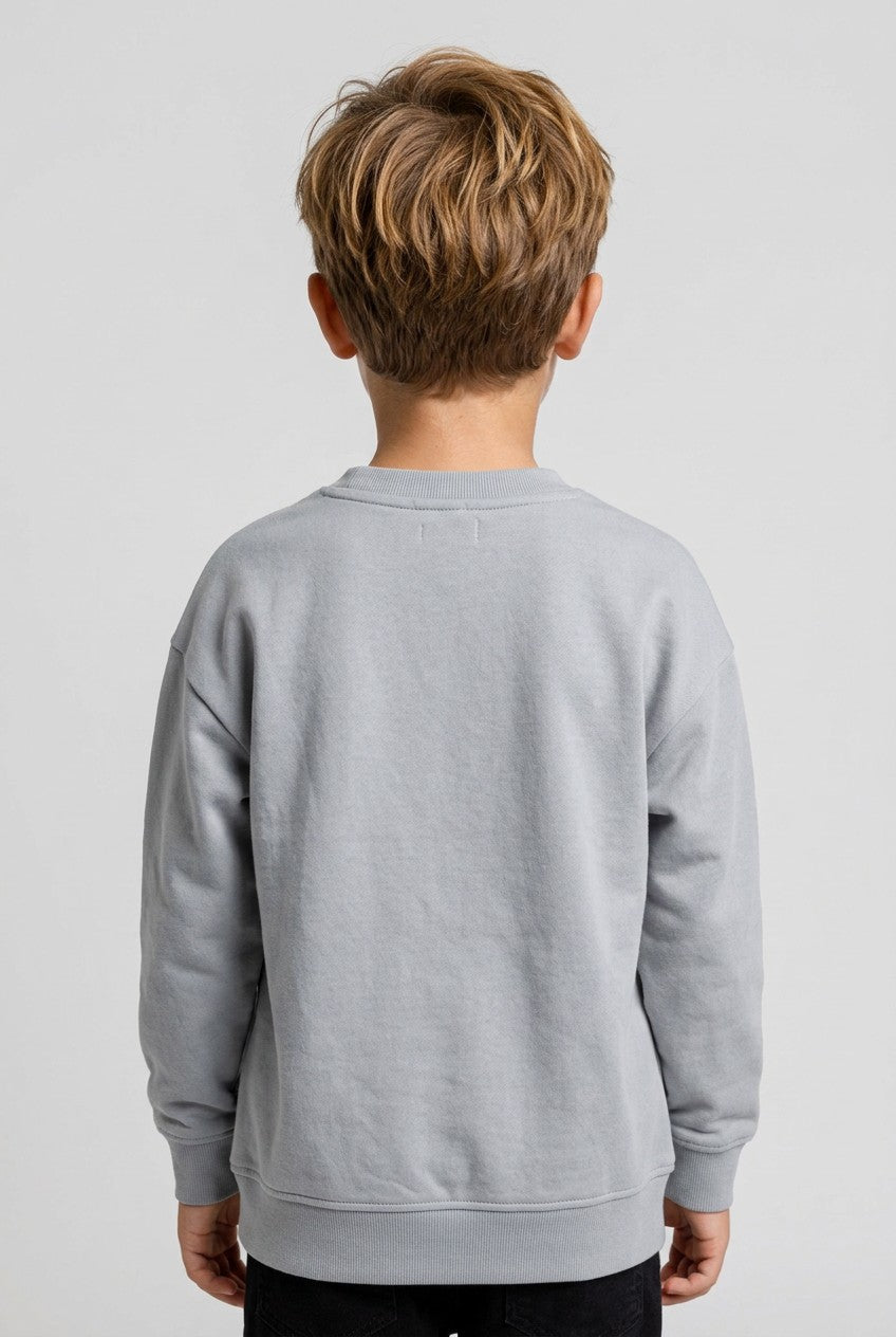 OVS Grey Oversized Pure Cotton Hoodie With Print And Kangaroo Pocket For Boys