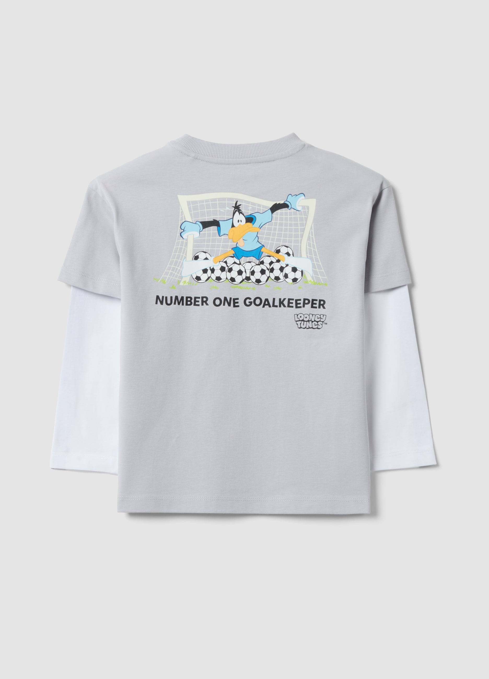 OVS Grey Pure Cotton Long-Sleeve Looney Tunes Print T-Shirt For Boys