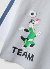 OVS Grey Pure Cotton Long-Sleeve Looney Tunes Print T-Shirt For Boys