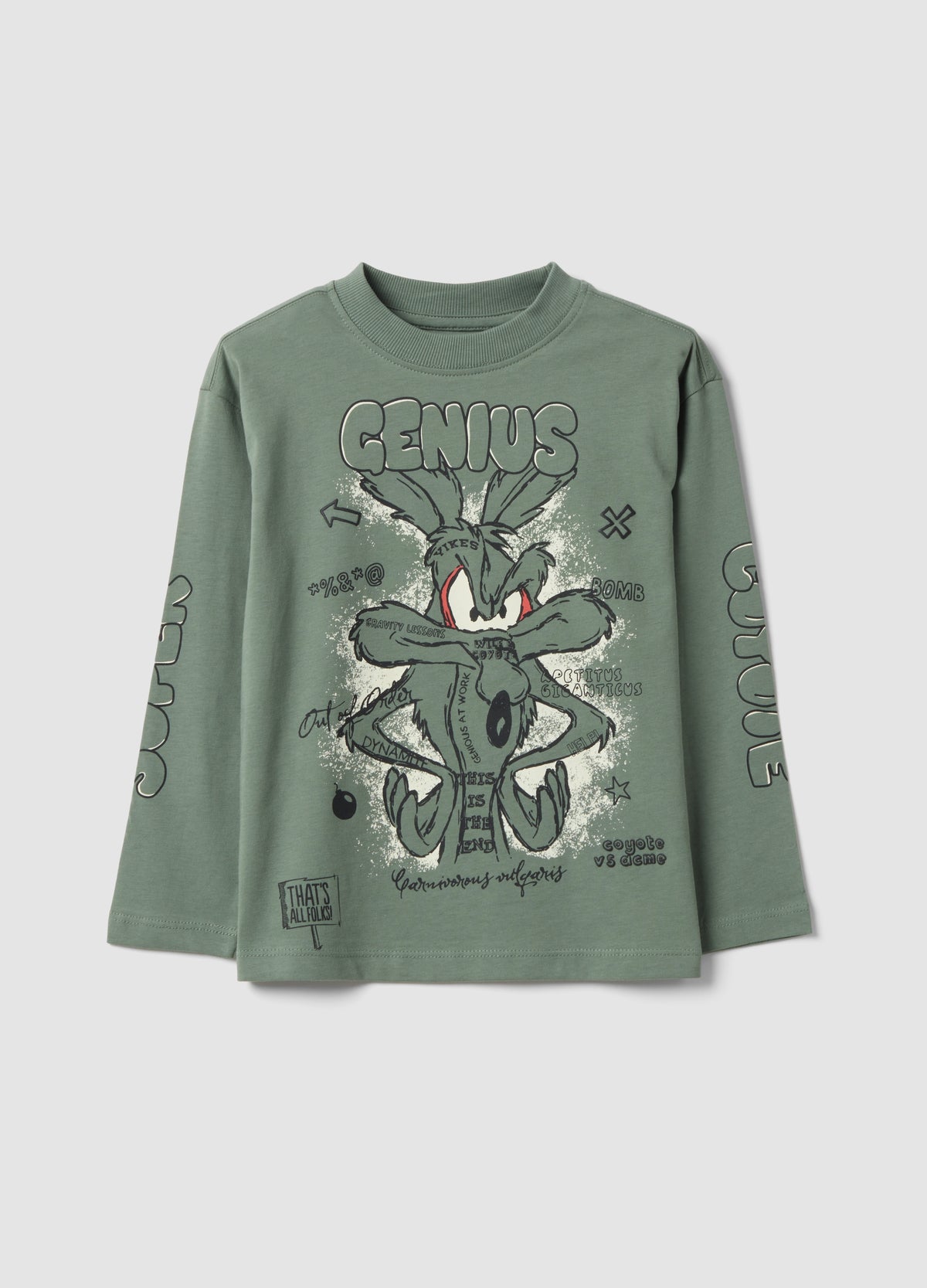 OVS Boys’ Green Pure Cotton Long-Sleeve Looney Tunes Print T-Shirt