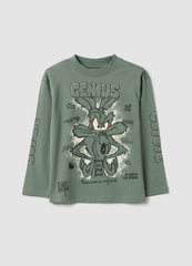 OVS Boys’ Green Pure Cotton Long-Sleeve Looney Tunes Print T-Shirt